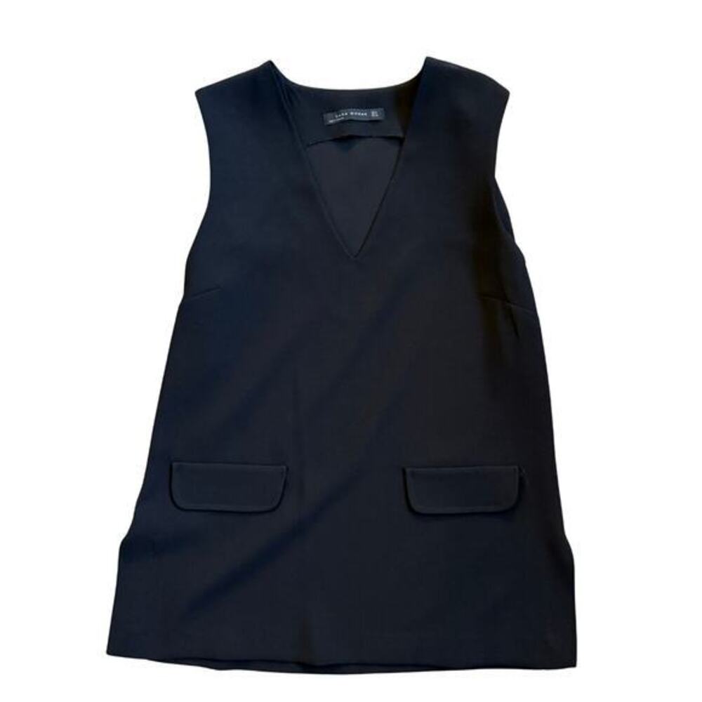 Zara Black Sleeveless V-Neck Tunic Top with Pockets - Small